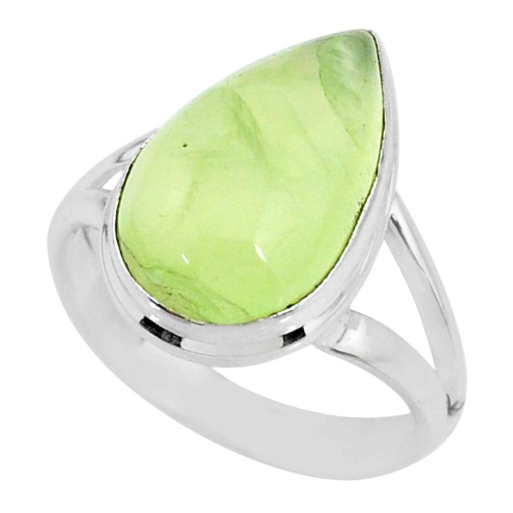 925 silver 9.67cts natural green prehnite pear solitaire ring size 8.5 r72777