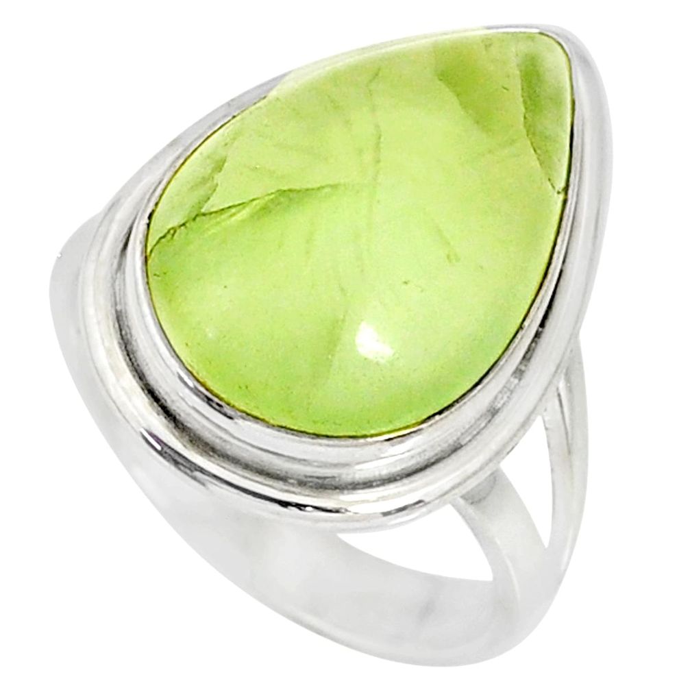 925 silver 12.07cts natural green prehnite pear solitaire ring size 7.5 r76783