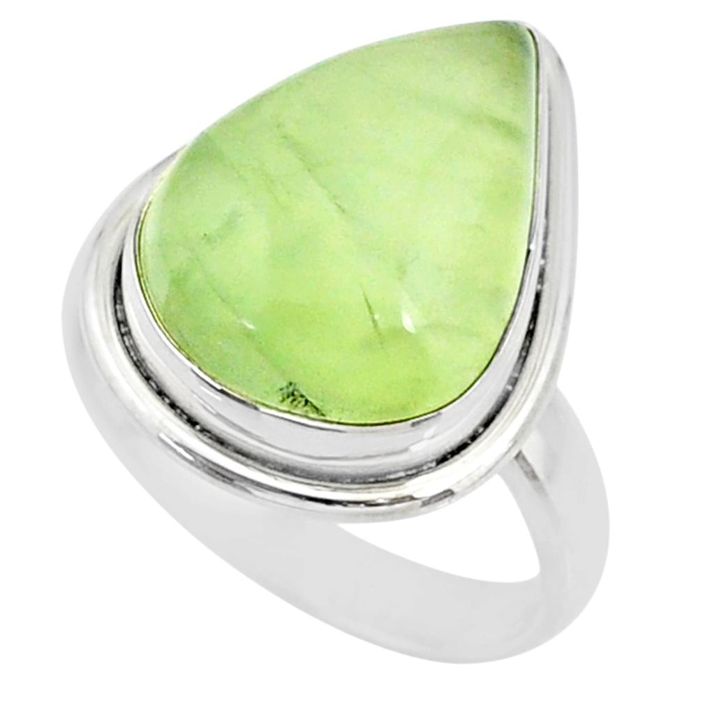 925 silver 13.09cts natural green prehnite pear solitaire ring size 8 r72794