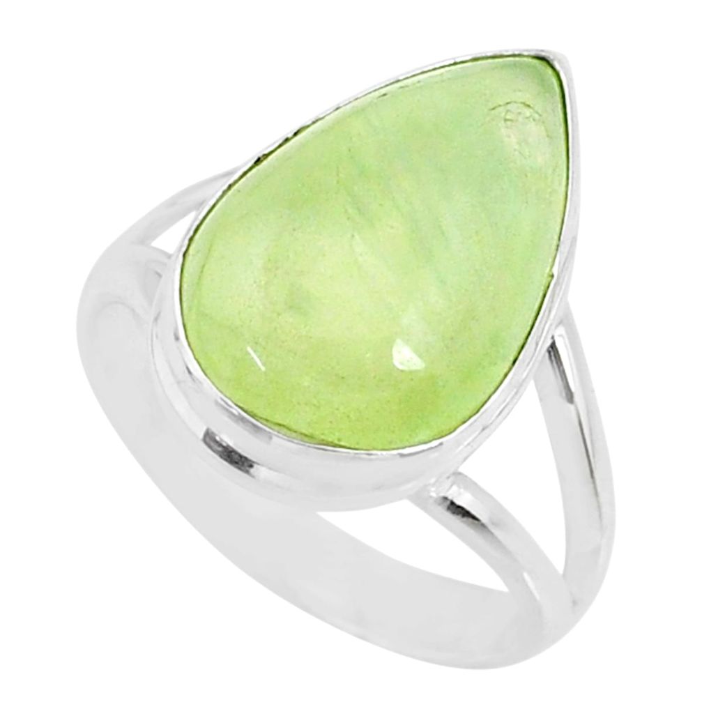 925 silver 10.39cts natural green prehnite pear solitaire ring size 8 r72799