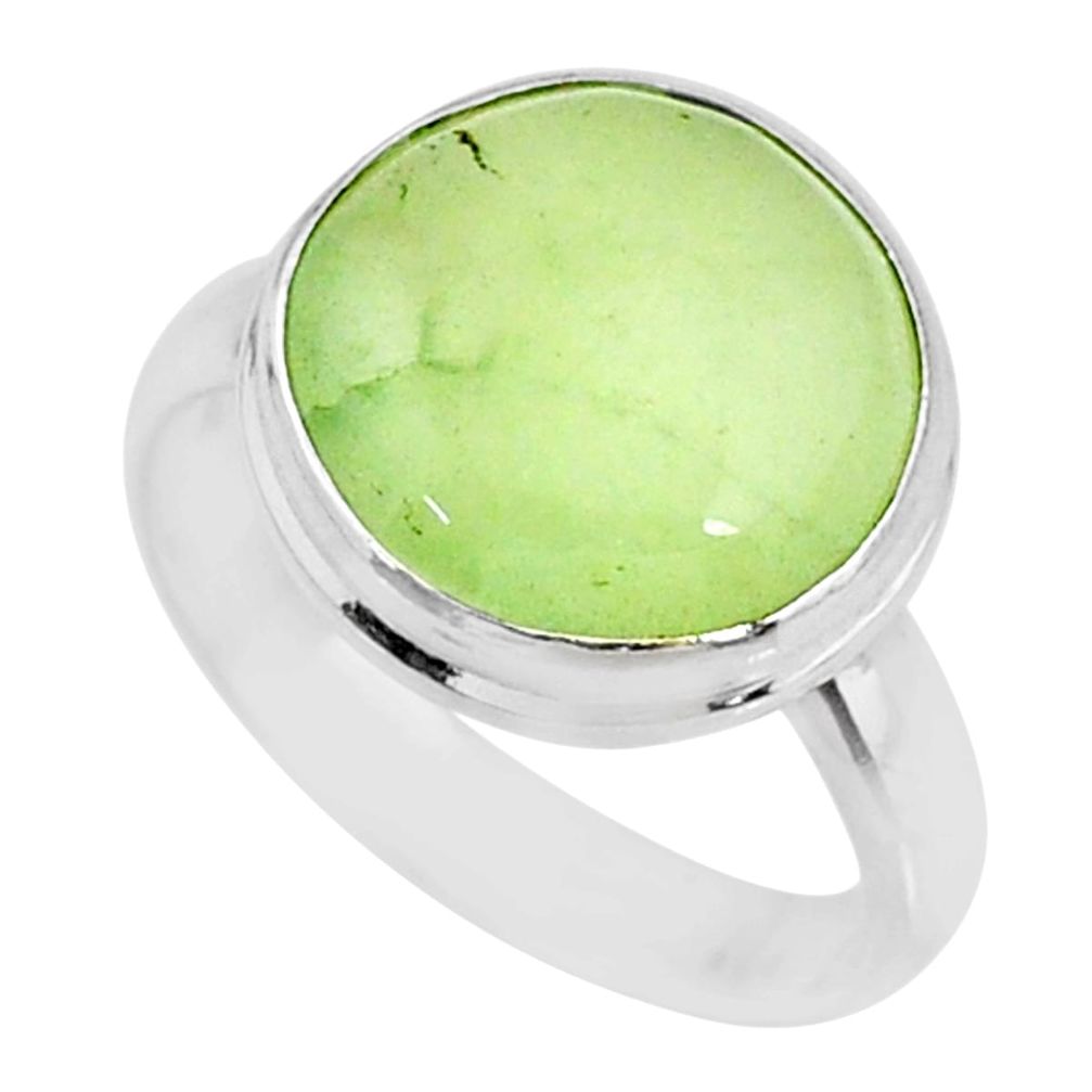 925 silver 11.20cts natural green prehnite round solitaire ring size 7.5 r72812