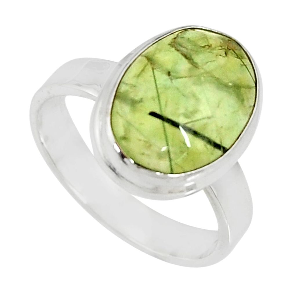 925 silver 6.31cts natural green prehnite solitaire ring jewelry size 8 r19404