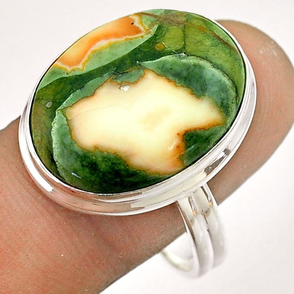 925 silver 15.29cts natural green rainforest rhyolite jasper ring size 11 t54384