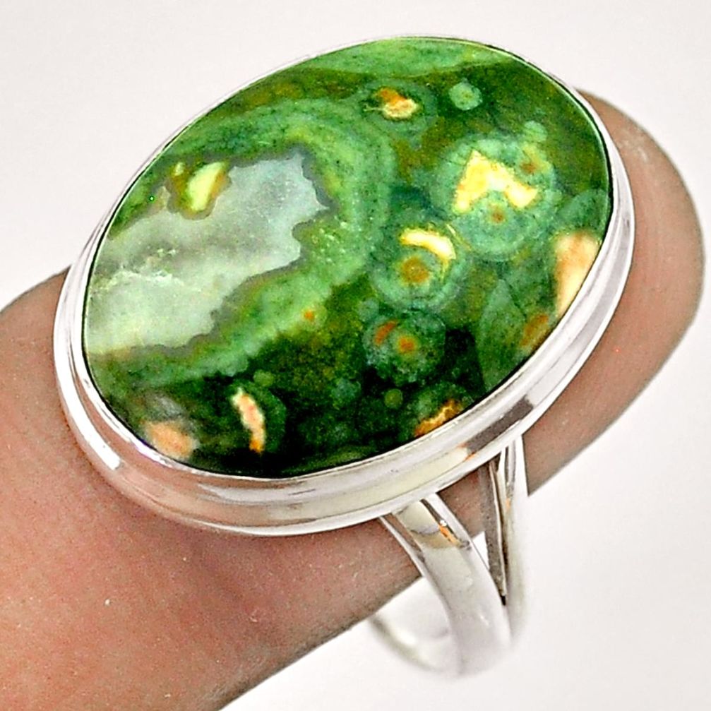 925 silver 17.20cts natural green rainforest rhyolite jasper ring size 11 t54388