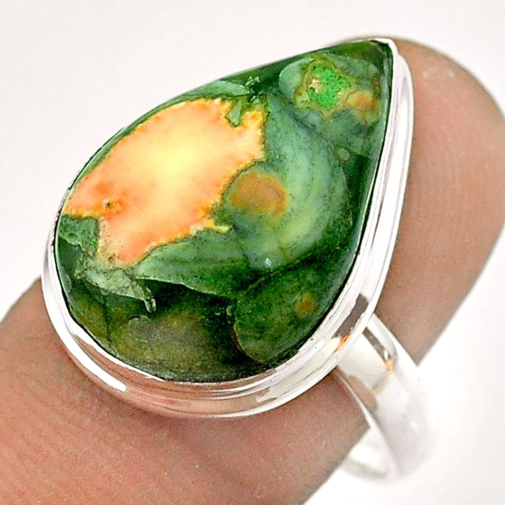 925 silver 14.40cts natural green rainforest rhyolite jasper ring size 9 t54394
