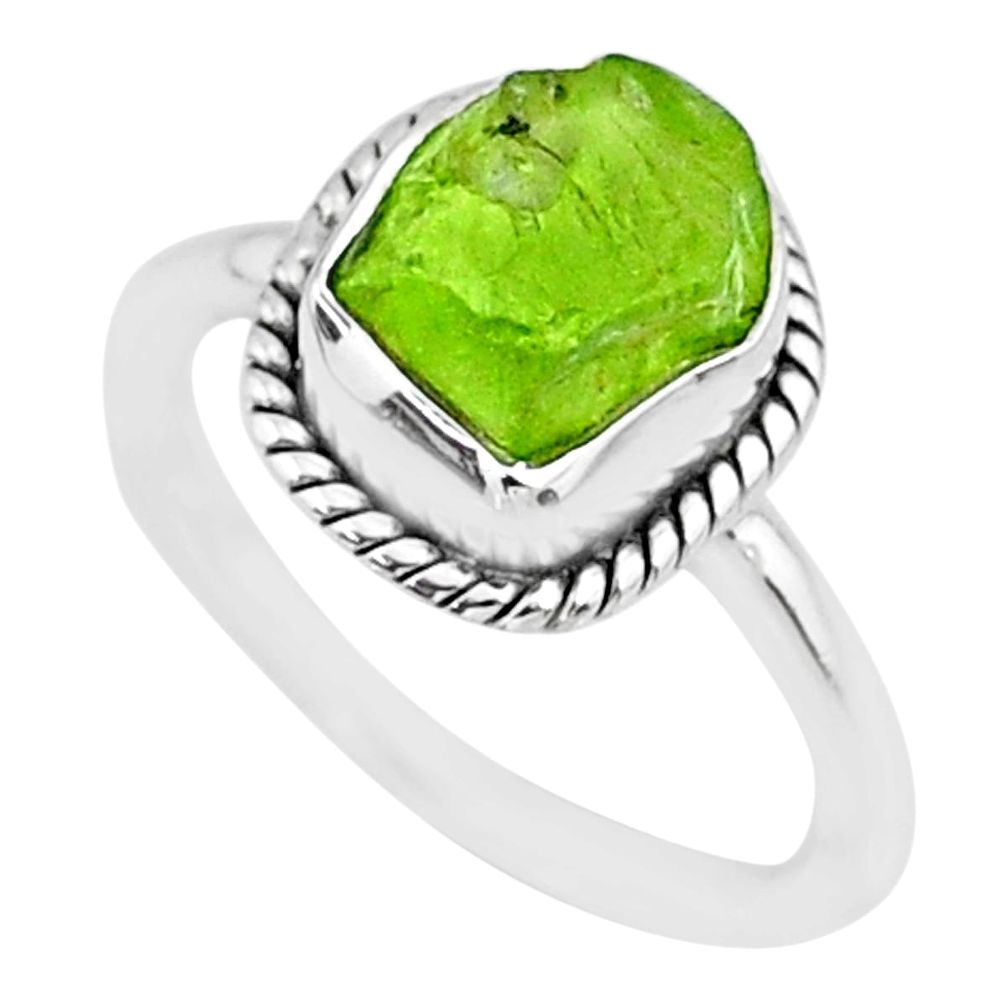 925 silver 4.64cts natural green rough peridot raw solitaire ring size 6 r75150