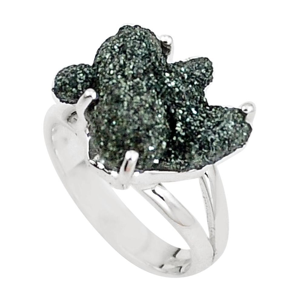 925 silver natural green seraphinite in quartz solitaire ring size 5.5 p16688