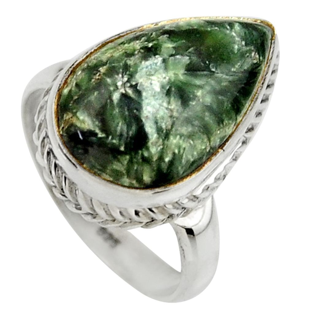 925 silver 8.42cts natural green seraphinite pear solitaire ring size 7 r28645