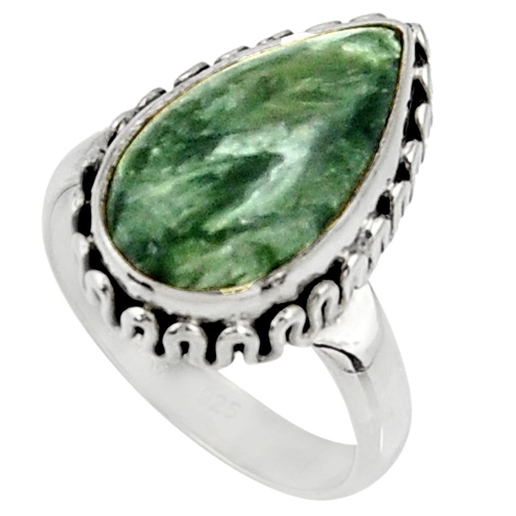 925 silver 7.73cts natural green seraphinite solitaire ring size 7 r28284
