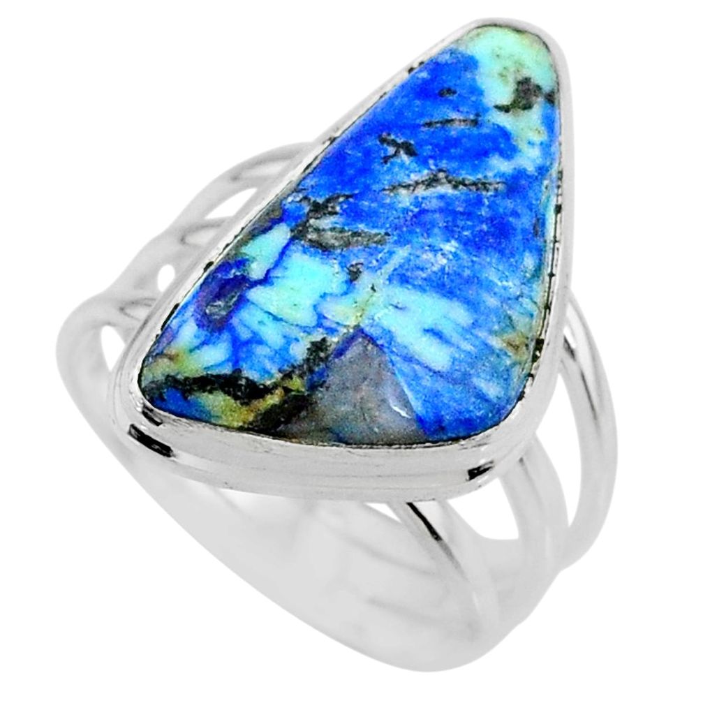 925 silver 16.65cts natural green turquoise azurite solitaire ring size 9 r72333