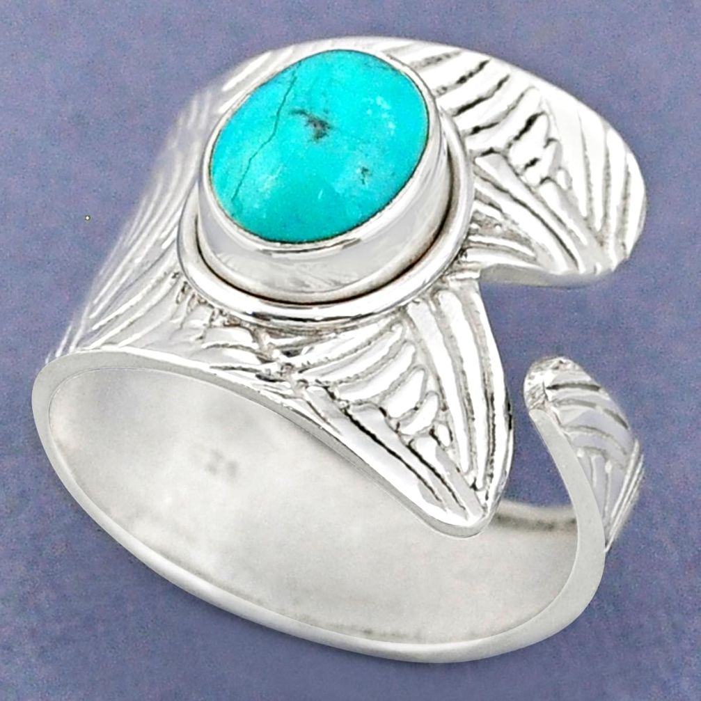 925 silver 4.22cts natural green turquoise tibetan adjustable ring size 8 r63348