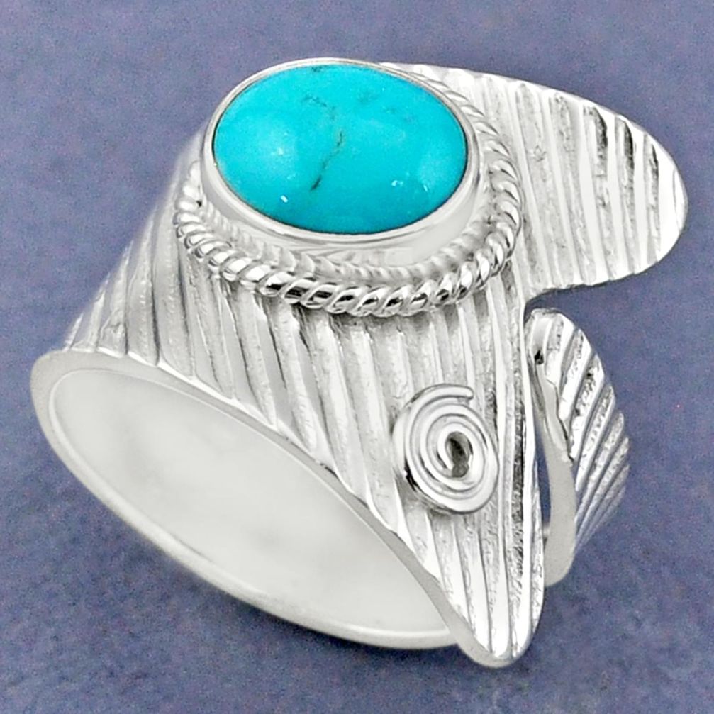 925 silver 4.17cts natural green turquoise tibetan adjustable ring size 9 r63454