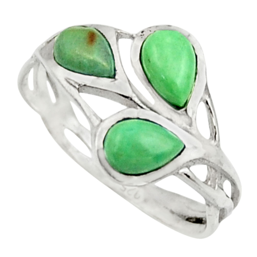 925 silver 2.98cts natural green turquoise tibetan pear ring size 6.5 r25871