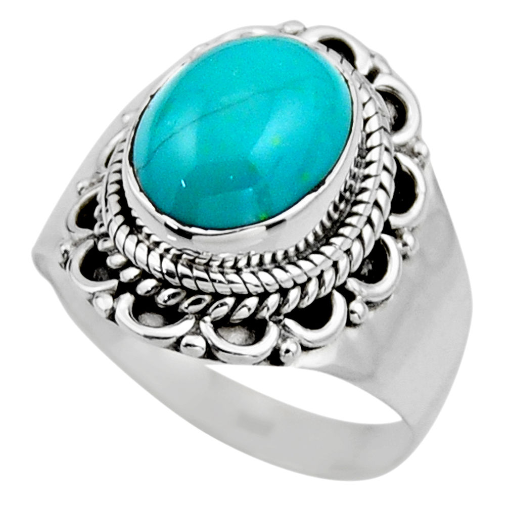 925 silver 4.08cts natural green turquoise tibetan solitaire ring size 6 r53514