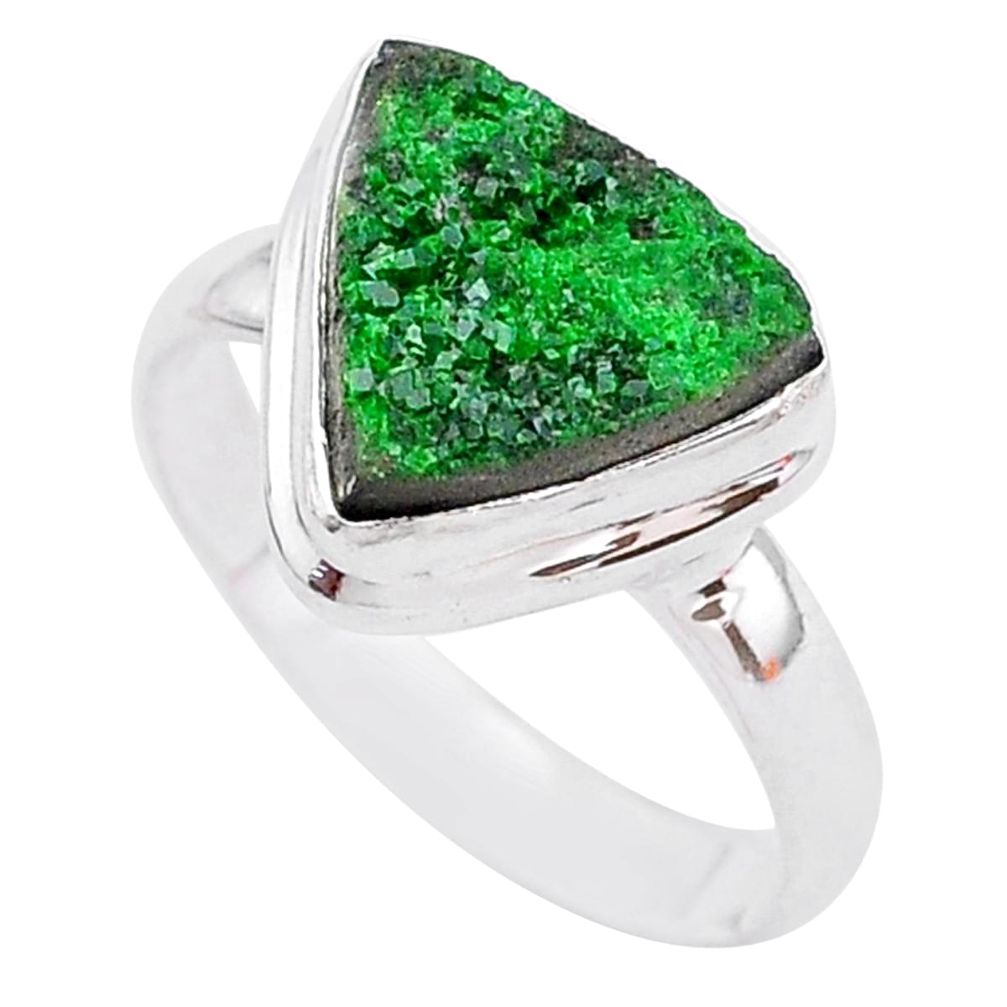 925 silver 6.98cts natural green uvarovite garnet solitaire ring size 9.5 t2004