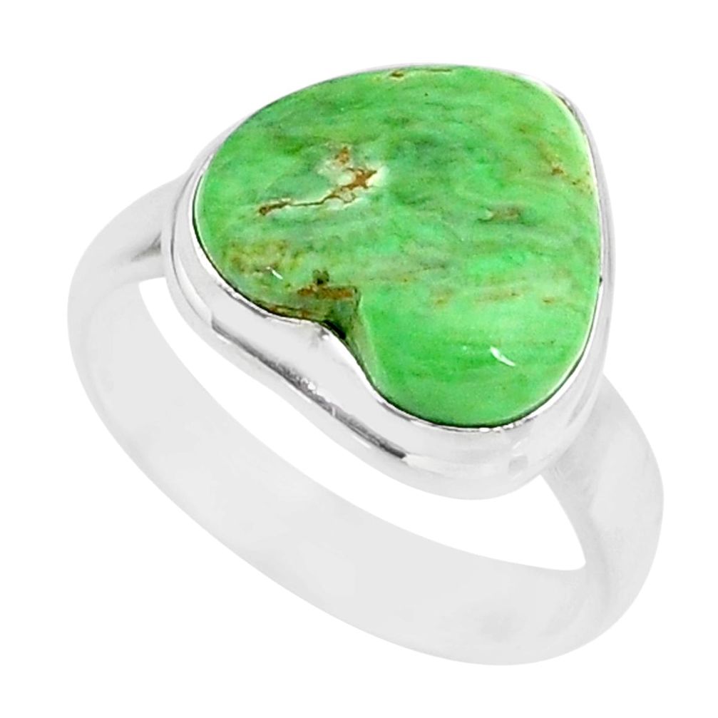 925 silver 11.23cts natural green variscite heart solitaire ring size 8.5 r83632