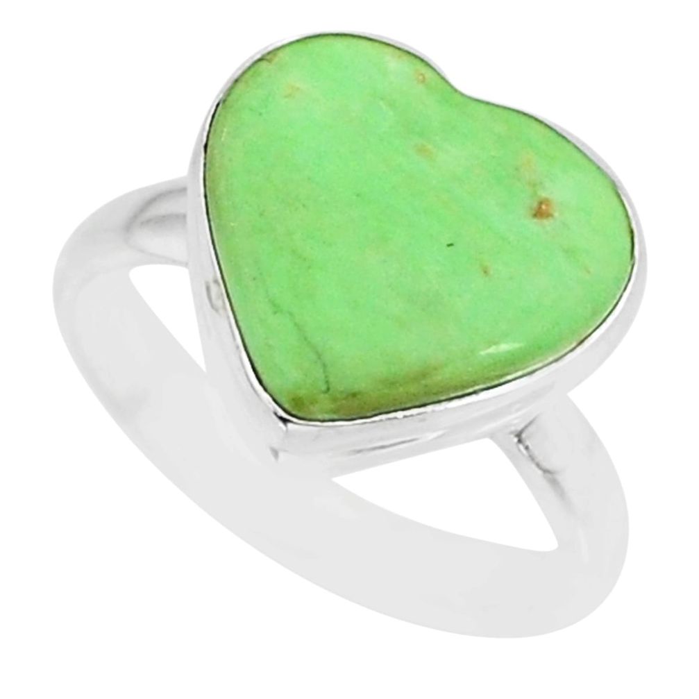 925 silver 8.84cts natural green variscite heart solitaire ring size 8.5 r84635