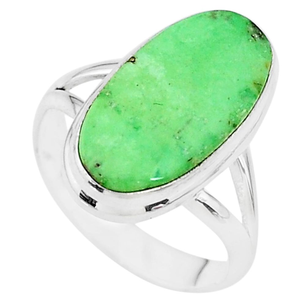 925 silver 8.42cts natural green variscite oval solitaire ring size 8.5 t11178
