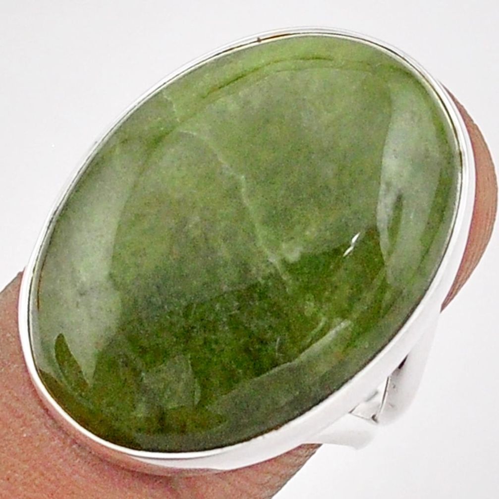 925 silver 21.97cts natural green vasonite oval solitaire ring size 6.5 t91884