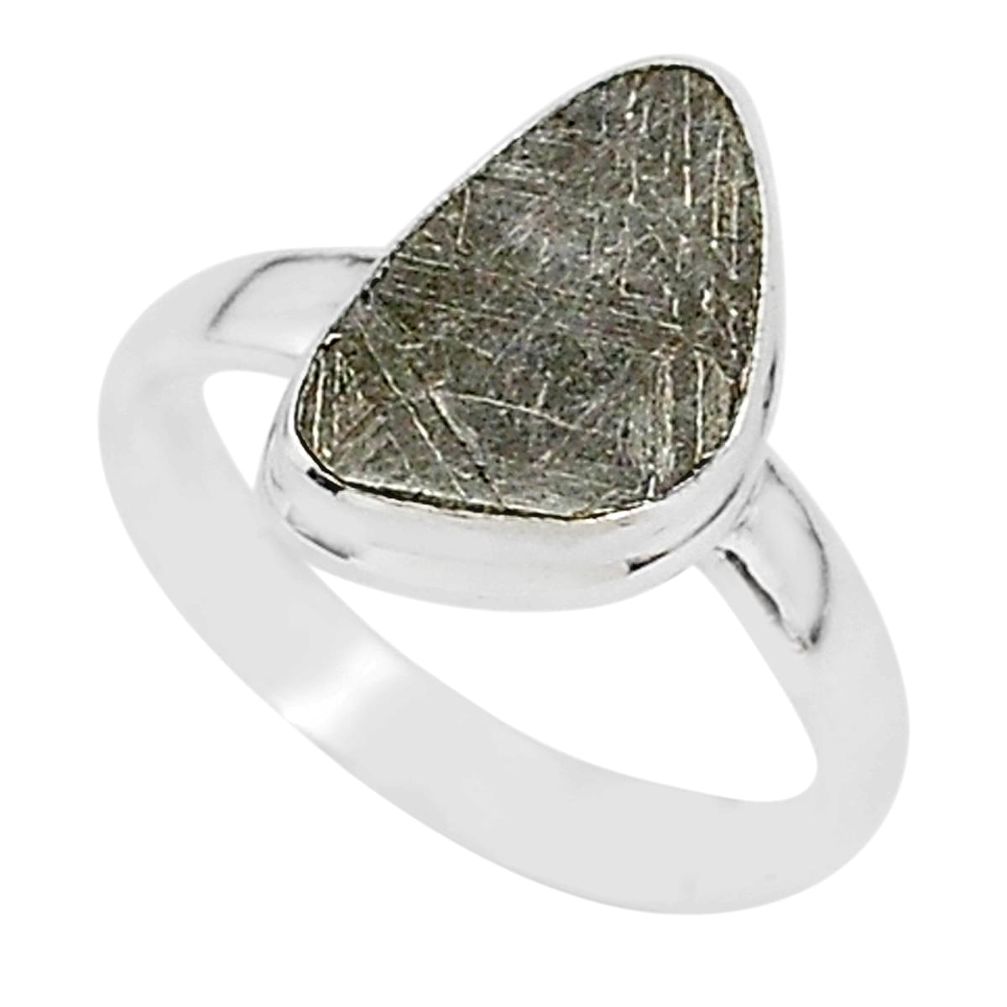 925 silver 4.84cts natural grey meteorite gibeon solitaire ring size 8.5 r95409