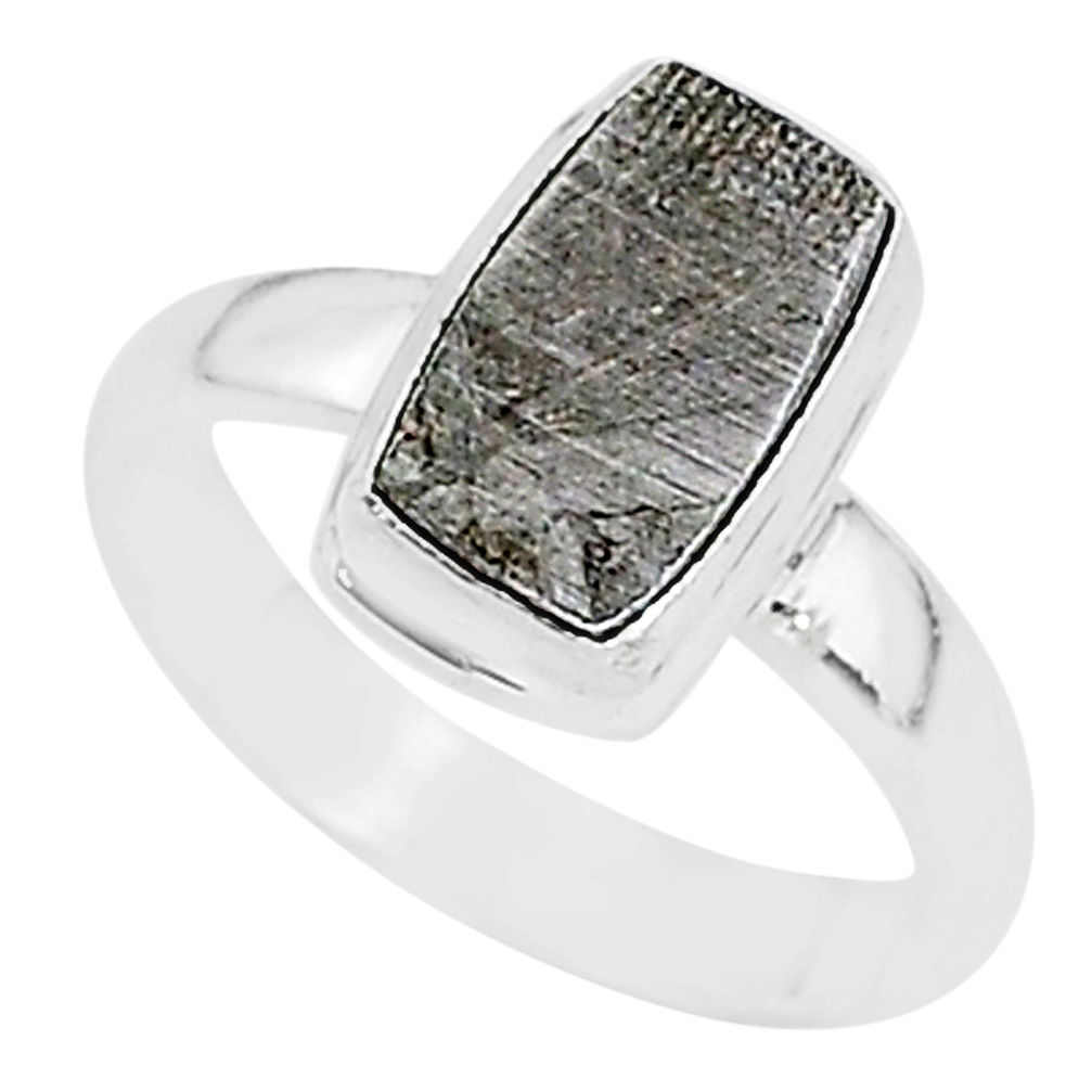 925 silver 4.91cts natural grey meteorite gibeon solitaire ring size 6 r95384