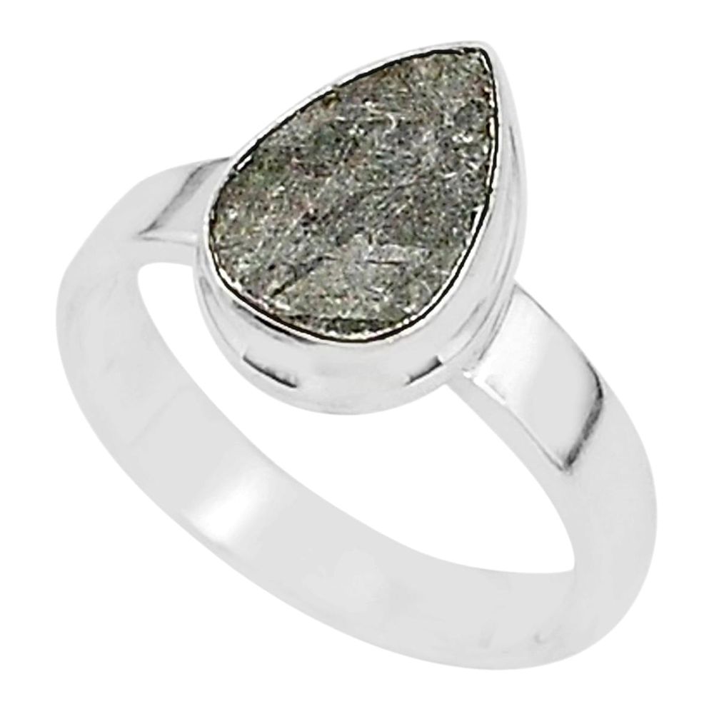 925 silver 3.94cts natural grey meteorite gibeon solitaire ring size 6 r95392