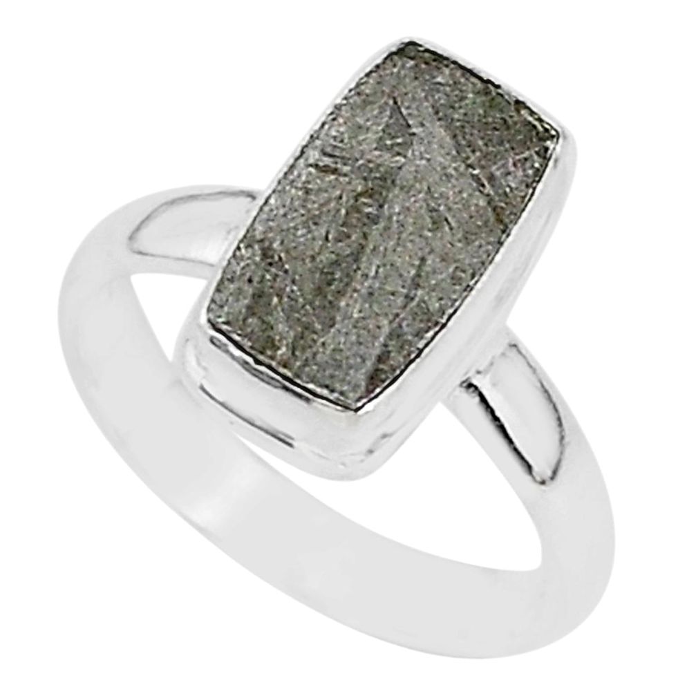925 silver 4.22cts natural grey meteorite gibeon solitaire ring size 7 r95396