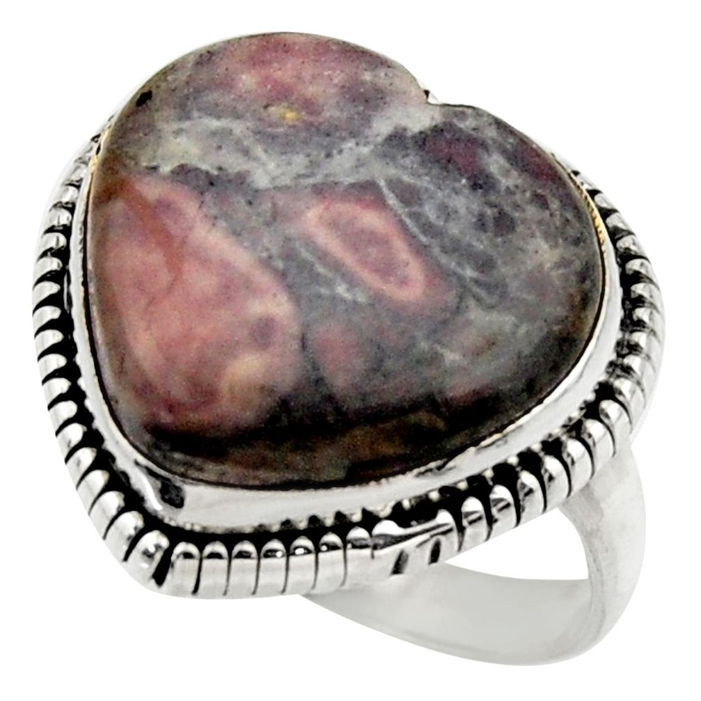 925 silver natural grey porcelain jasper (sci fi) solitaire ring size 8 r28639