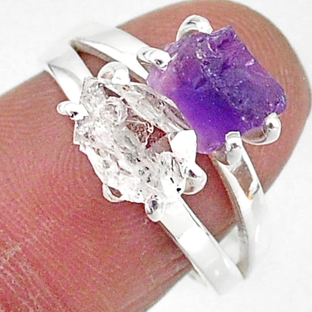 925 silver 6.90cts natural herkimer diamond amethyst raw ring size 7 t6777