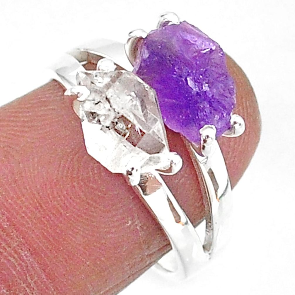 925 silver 6.50cts natural herkimer diamond amethyst raw ring size 7 t6800