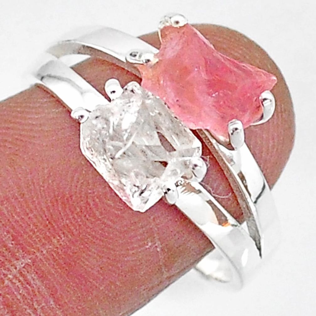 925 silver 7.62cts natural herkimer diamond rose quartz raw ring size 9 t6770
