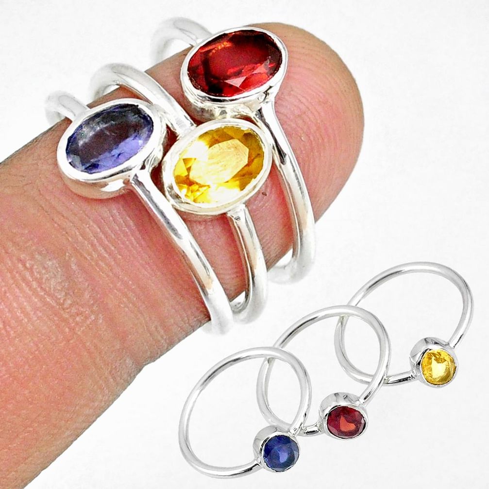 925 silver 3.42cts natural iolite garnet citrine 3 stackable ring size 6 r59898