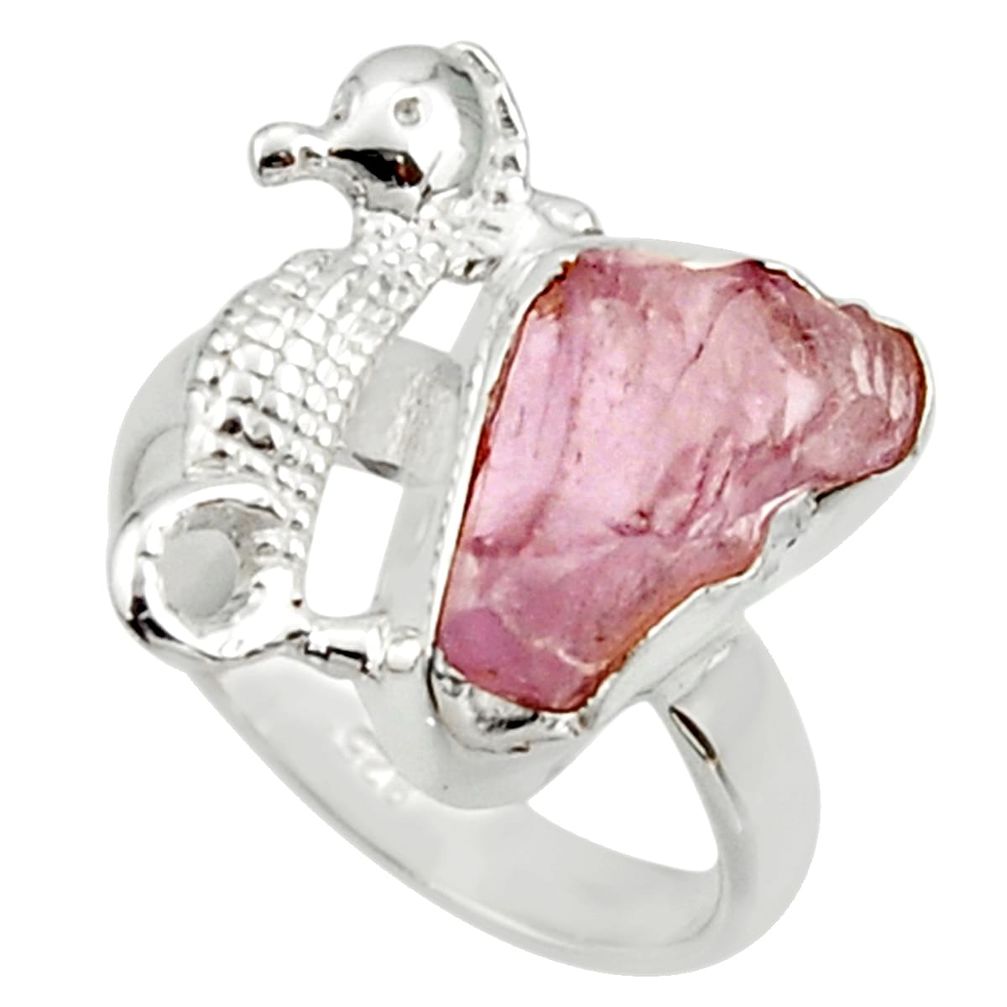 925 silver 6.84cts natural kunzite rough seahorse solitaire ring size 7 r29992