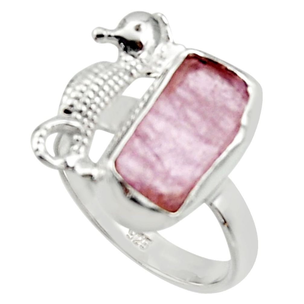 925 silver 6.51cts natural kunzite rough seahorse solitaire ring size 8 r29998