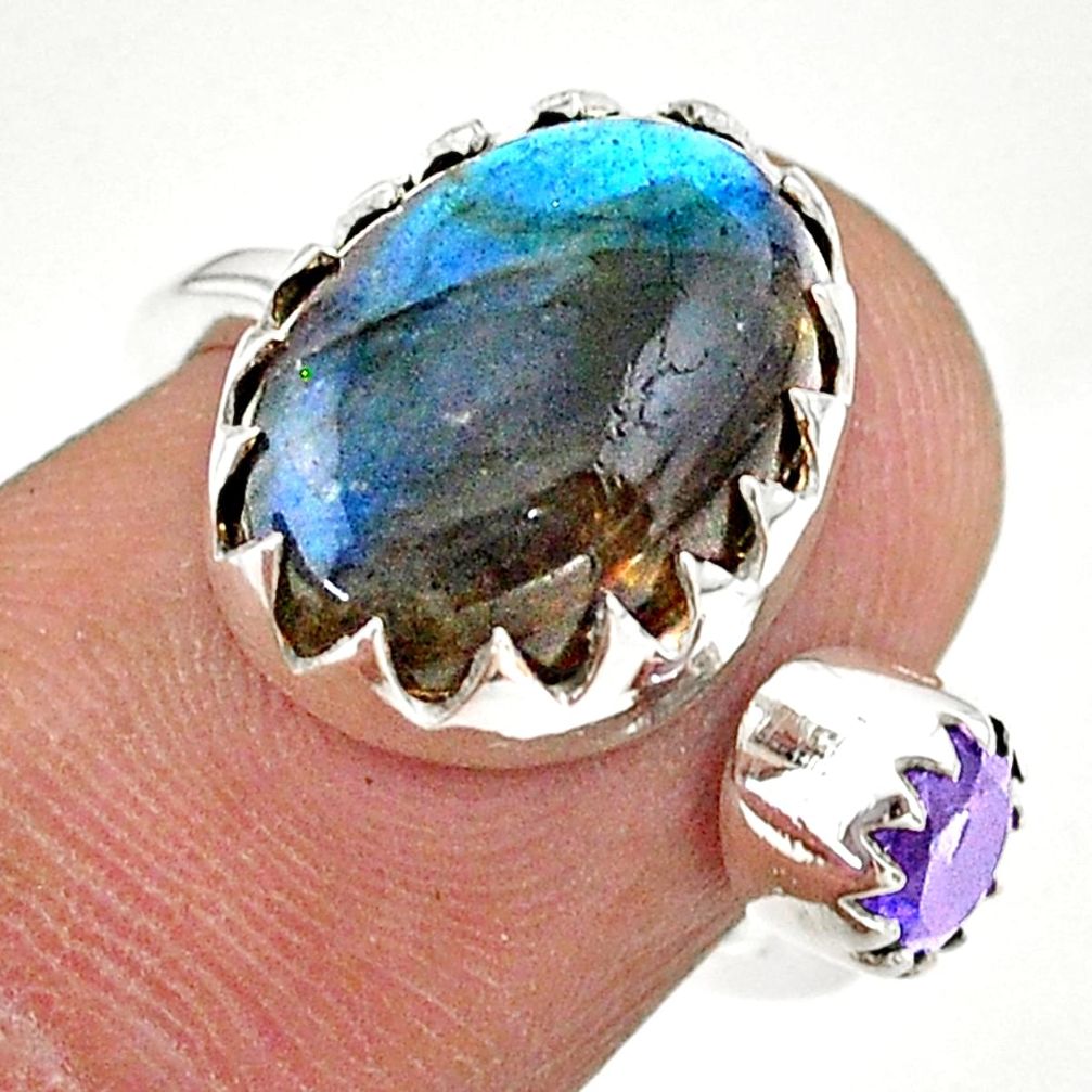 925 silver 7.28cts natural labradorite iolite adjustable ring size 6.5 t43484