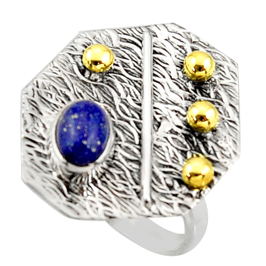 925 silver 1.51cts natural lapis lazuli 14k gold solitaire ring size 7 r37334