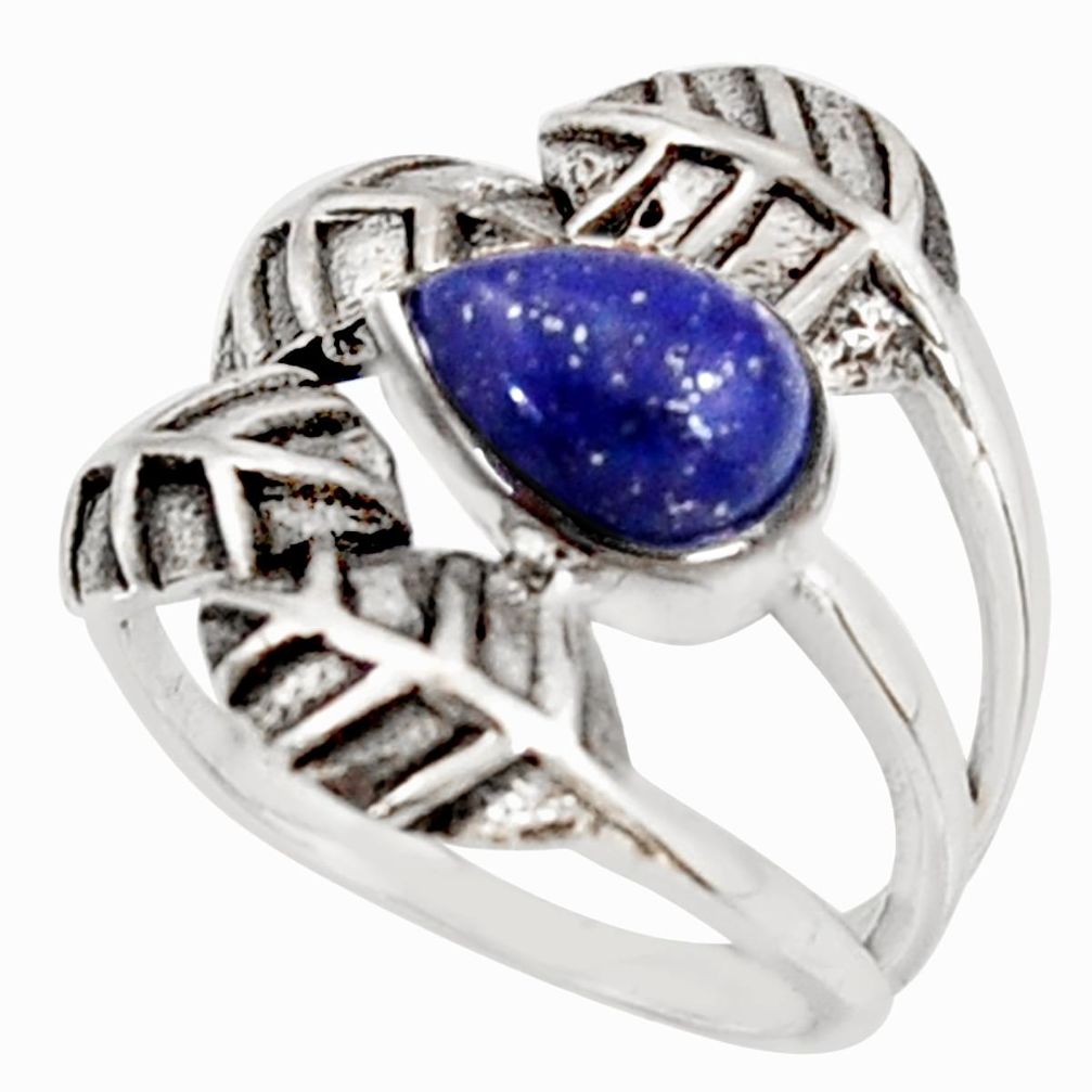 925 silver 2.63cts natural lapis lazuli solitaire leaf ring size 7.5 r37044