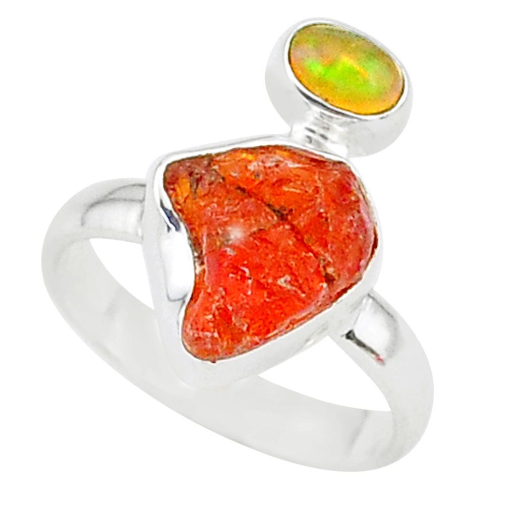 925 silver 5.92cts natural mexican fire opal ethiopian opal ring size 7 t10023
