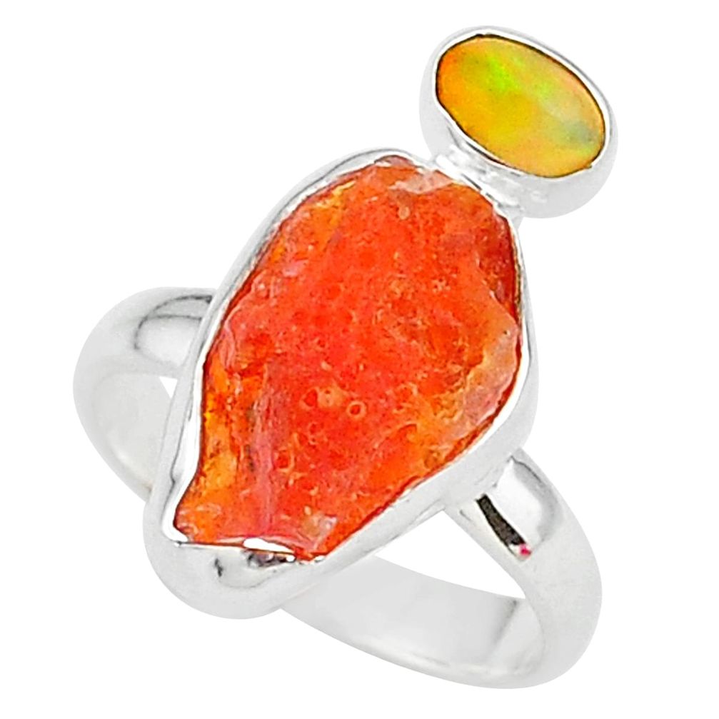 925 silver 7.24cts natural mexican fire opal ethiopian opal ring size 7 t10034