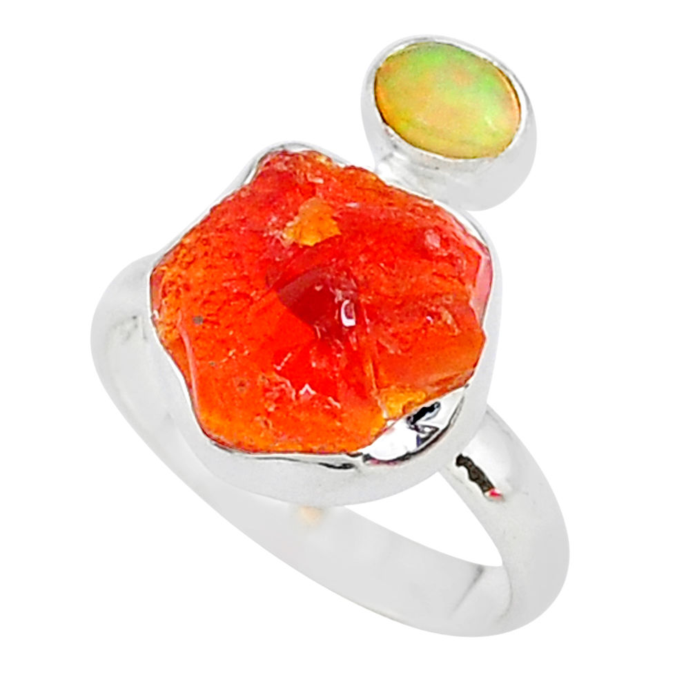 925 silver 7.24cts natural mexican fire opal ethiopian opal ring size 8 t10027