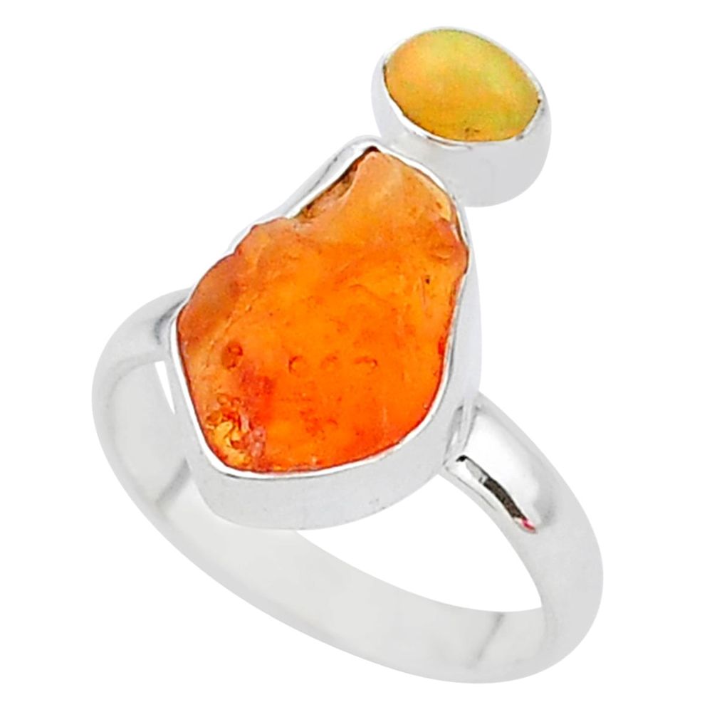 925 silver 6.85cts natural mexican fire opal ethiopian opal ring size 8 t10038