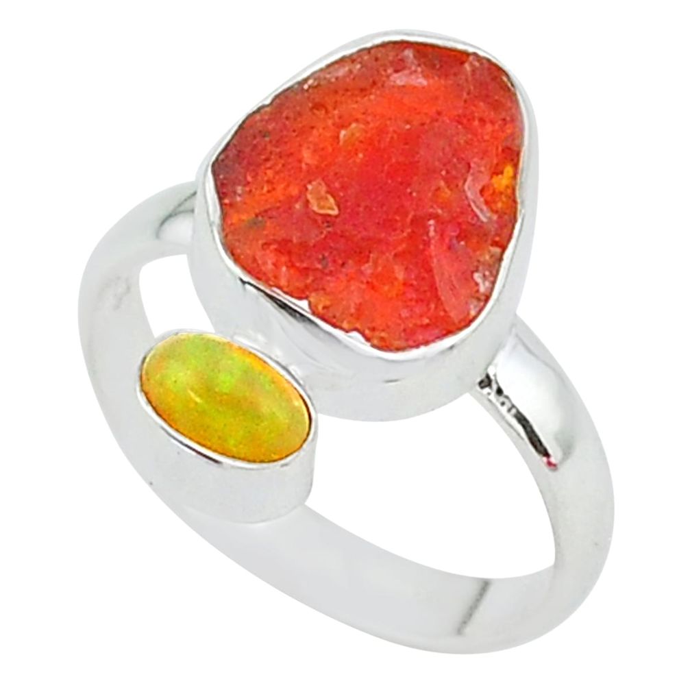 925 silver 6.15cts natural mexican fire opal ethiopian opal ring size 8 t10040