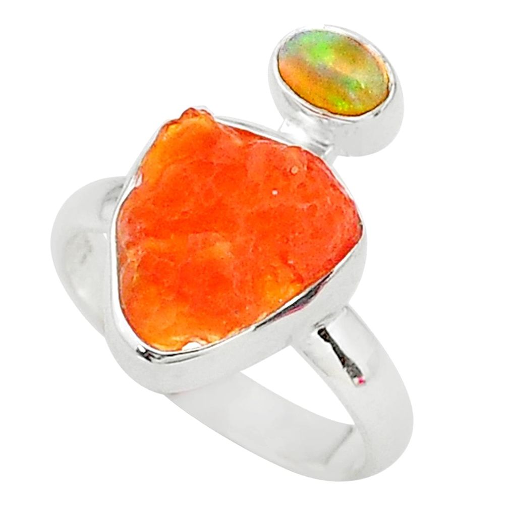 925 silver 6.61cts natural mexican fire opal ethiopian opal ring size 8 t10044