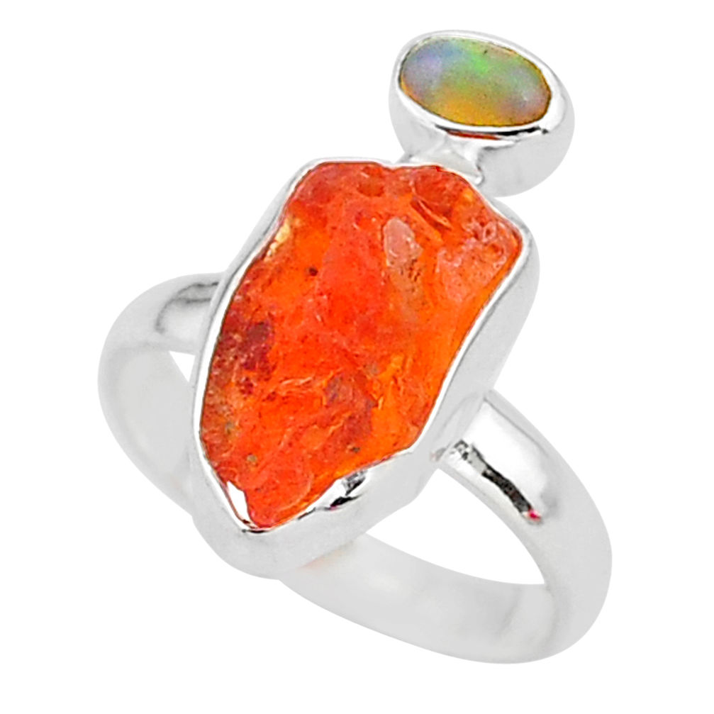 925 silver 7.24cts natural mexican fire opal ethiopian opal ring size 8 t10060