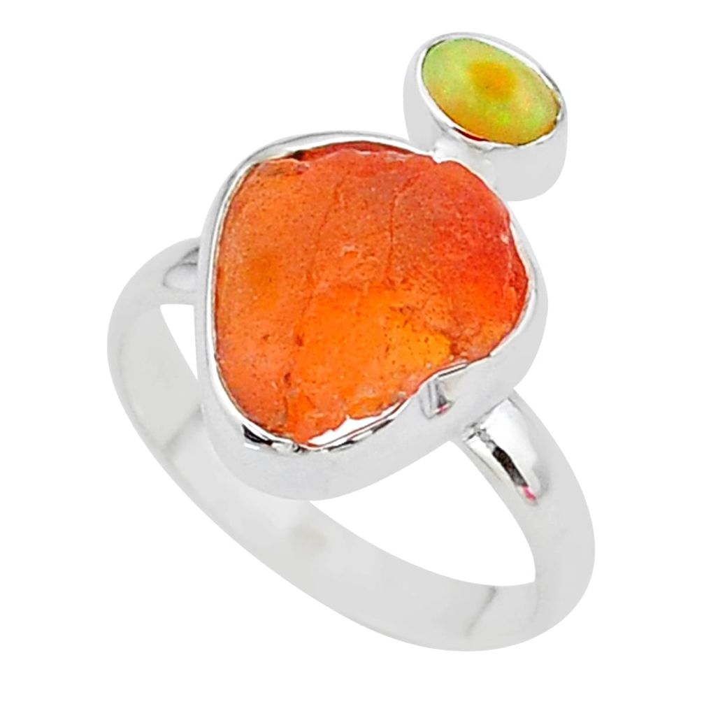 925 silver 6.85cts natural mexican fire opal ethiopian opal ring size 9 t10031