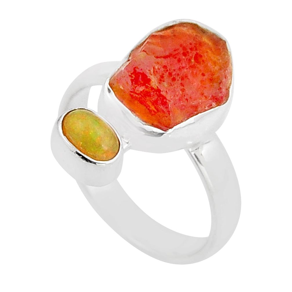 925 silver 4.63cts natural mexican fire opal ethiopian opal ring size 6.5 y58546