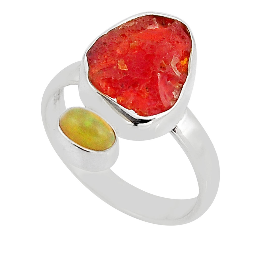 925 silver 5.79cts natural mexican fire opal ethiopian opal ring size 7.5 y58551