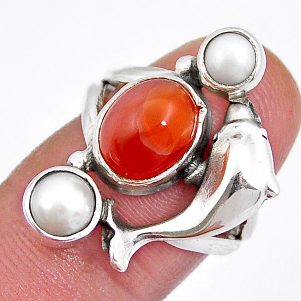 925 silver 6.36cts natural mexican fire opal pearl dolphin ring size 7 y3923