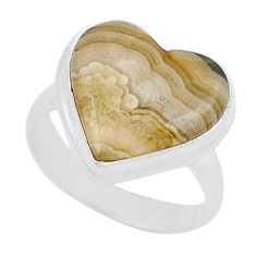 925 silver 11.57cts natural mexican laguna lace agate heart ring size 7.5 y23519