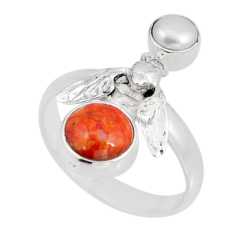 925 silver 3.90cts natural mojave turquoise pearl honey bee ring size 8.5 y58553